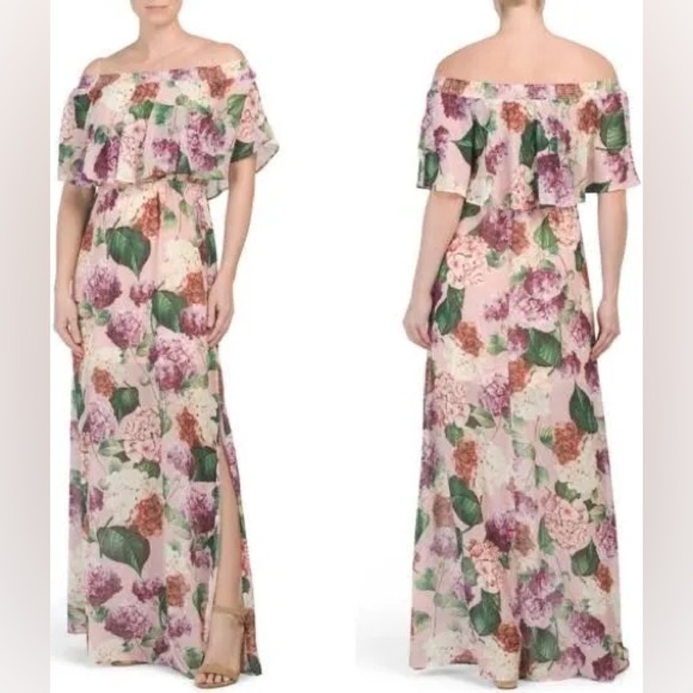 Show Me Your MuMu Brynlee Hydrangea Print Off Shoulder Maxi Dress